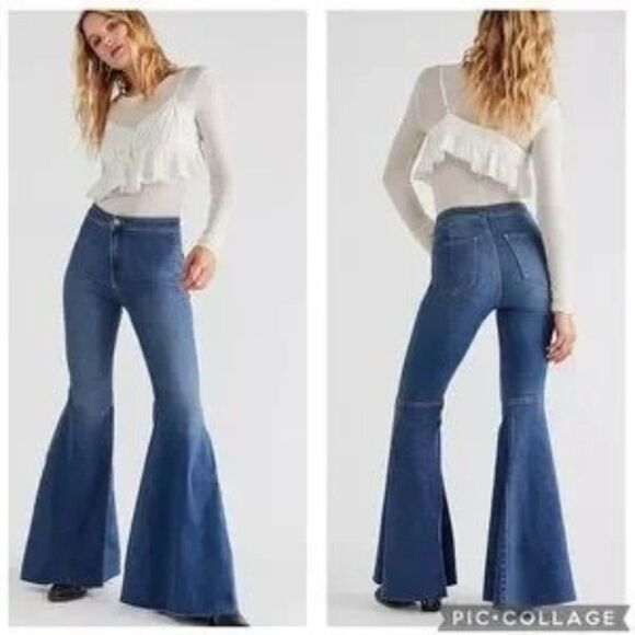 Free People Pants - Free People Just Float On Flare Medium Wash Distressed Hem Jeans
